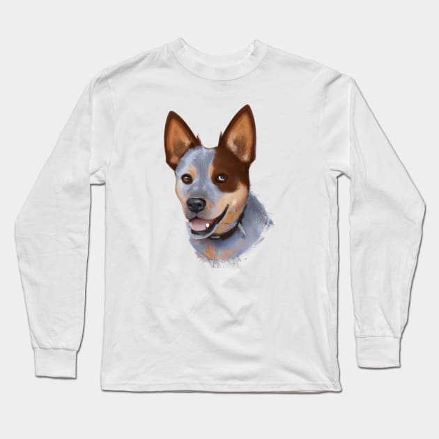 Cute Australian Cattle Dog Drawing Long Sleeve T-Shirt by Play Zoo